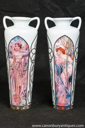 Art Nouveau Tiffany Porcelain Maiden Vases Urns Art Nouveau Tiffany Porcelain Maiden Vases Urns
