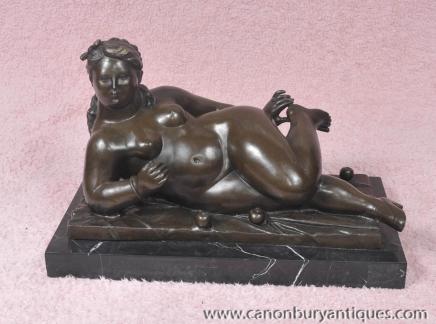 Bronze Botero Figurine Rubenesque Nude Female Statue Signed 