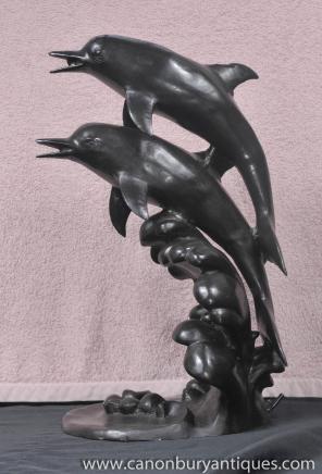 Bronze Dolphin Fountain Porpoise Water Feature Statue 