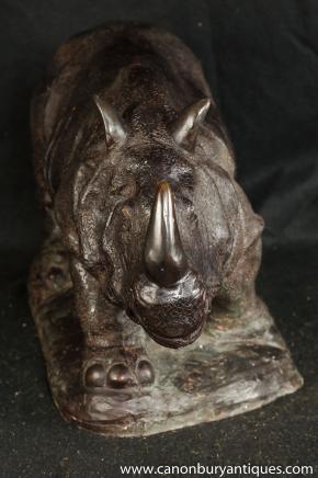 Bronze Rhino Statue African Rhinocerous Casting Tribal Art 