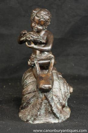 Bronze Snail Cherub Tortoise Statue Aesops Fables Casting 