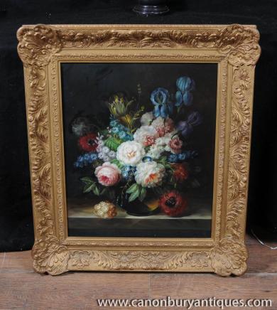 Dutch Oil Painting Floral Still Life Flowers Gilt Frame Dutch Oil Painting Floral Still Life Flowers Gilt Frame