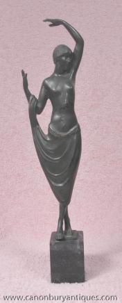 French Art Deco Bronze Figurine Odalisque Statue 