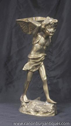 Ormolu Bronze Casting Boy Figurine Basket French Bronze Statue 