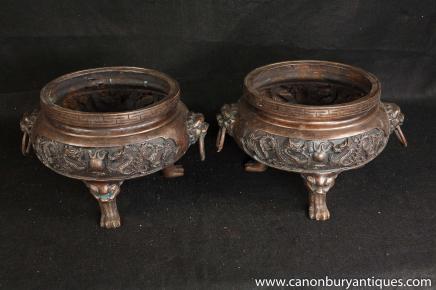 Pair Chinese Tibetan Temple Urns Jars Planters Interiors Pair Chinese Tibetan Temple Urns Jars Planters Interiors