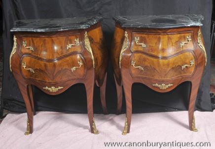 Pair Empire Bombe Commodes French Chest of Drawers Nightstands Furniture 
