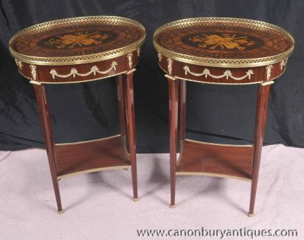 Pair Louis XV Side Tables Inlay Sofa Table Furniture 
