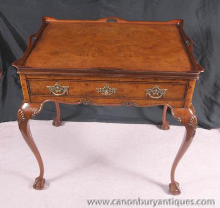 Queen Anne Walnut Tray Side Table Occasional Side Tables 