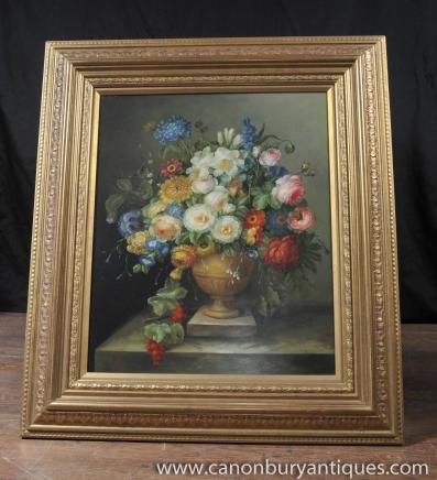 Victorian Floral Still Life Oil Painting Gilt Frame Art 