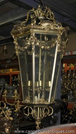 XL Louis XV Brass Lantern Light Chandeler French Lamps 