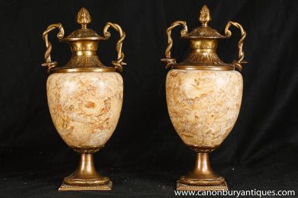 Pair Empire Marble Amphora Urns Vases French Interiors Pair Empire Marble Amphora Urns Vases French Interiors