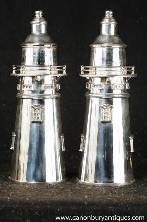Victorian Silver Plate Cocktail Shakers Lighthouse Drinks Maker 