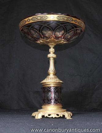 French Empire Ormolu Glass Comport Dish Bowl Stand French Empire Ormolu Glass Comport Dish Bowl Stand
