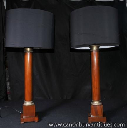 Pair Antique Regency Column Table Lamps Lights Pair Antique Regency Column Table Lamps Lights