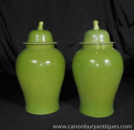 Pair Chinese Porcelain Ginger Jars Lidded Urns Vases 