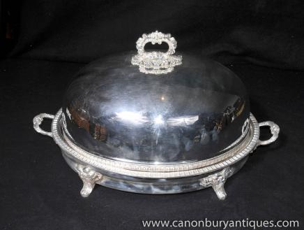 Victorian Silver Plate Platter Tray Serving Dome Meat Server 