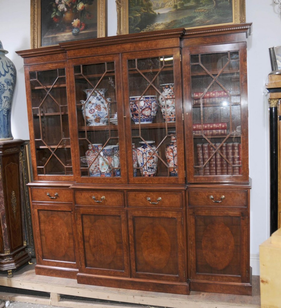 Victorian Walnut Breakfront Bookcase 