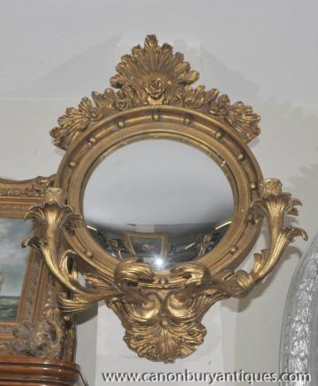 Empire Convex Mirror Girandoles Candelabra Mirrors Gilt Frame 