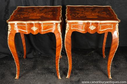 Pair Louis XV Cocktail Tables Side Table Inlay French Furniture