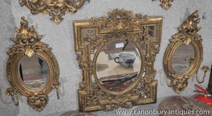 Pair Louis XV Oval Pier Mirrors Girandoles Glass Gilt Mirror Candles 