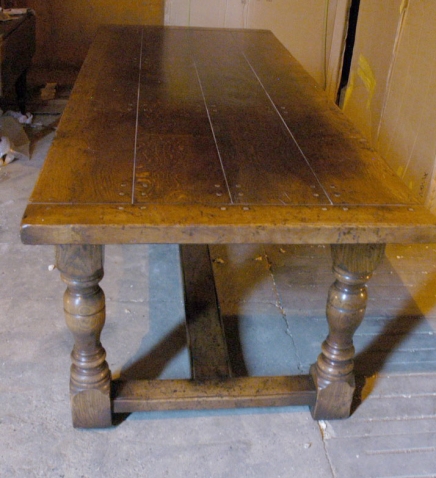 English Abbey Oak Rustic Refectory Table Bench Dining Set