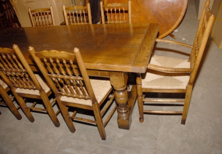 English Abbey Rustic Refectory Table & 8 Spindleback Chair Set