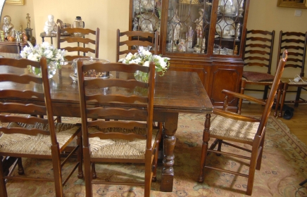 English Oak Refectory Table & Ladderback Chair Dining Set 