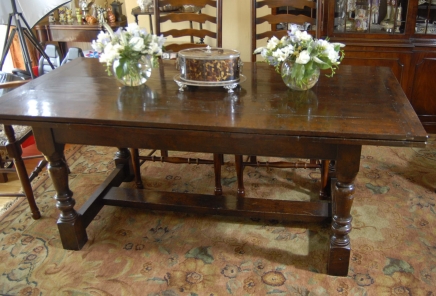 English Oak Refectory Table & Ladderback Chair Dining Set