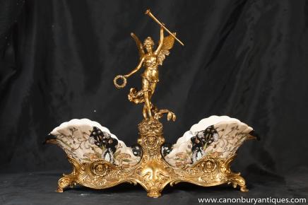 Art Nouveau Porcelain Ormolu Angel Centrepiece Epergne Dish Bowl Art Nouveau Porcelain Ormolu Angel Centrepiece Epergne Dish Bowl
