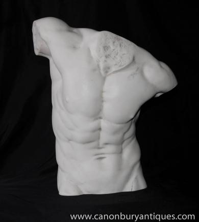 Italian Stone Statue Nude Male Torso Sculpture