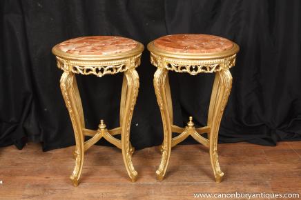 Pair Louis XV Gilt Pedestal Stands Side Tables Furniture