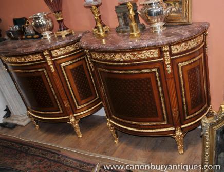 Pair French Empire Demi Lune Commodes Cabinets Gilt 