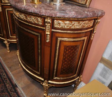 Pair French Empire Demi Lune Commodes Cabinets Gilt 