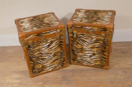 Pair Funky Cheetah Print Luggage Box Trunks