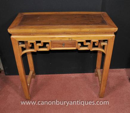 Antique Chinese Hall Console Table Faux Bamboo Circa 1890 