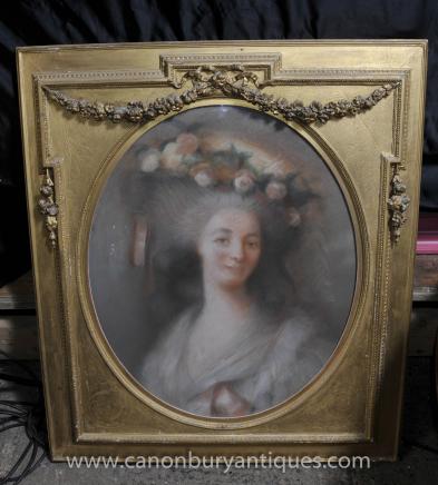 Antique Victorian Pastel Portrait Maiden Carica 1880 Art Gilt Frame 