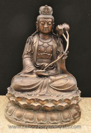 Large Bronze Buddha Statue Lotus Flower Sculpture Buddhism Burmese Buddhist 