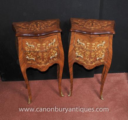 Pair French Empire Tall Bombe Chests Nightstands Commodes 