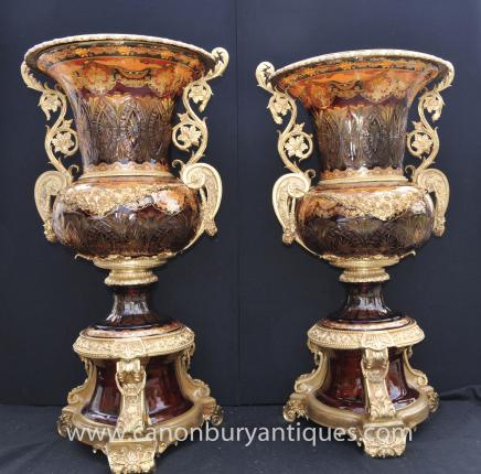 Pair Giant Russian Imperial Cut Glass Campana Urns Vases Pair Giant Russian Imperial Cut Glass Campana Urns Vases