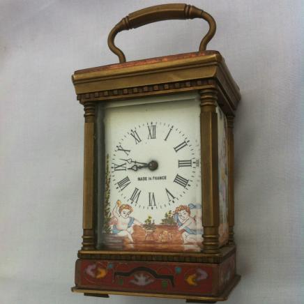 French Porcelain Panelled Bronze Carriage Clock