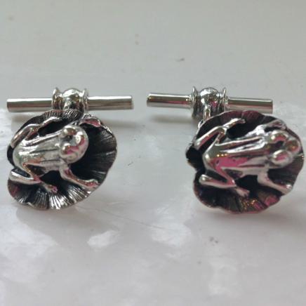 Sterling Silver Frog on Lily Pad Cufflinks