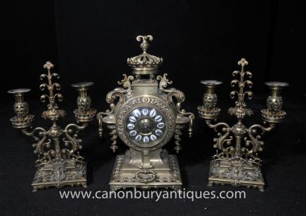 Antique French Empire Clock Set Garniture Candelabras Mantle Clocks Antique French Empire Clock Set Garniture Candelabras Mantle Clocks