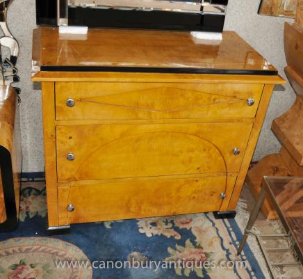 Biedermeier Deco Chest Drawers Cabinet Blonde Walnut Furniture