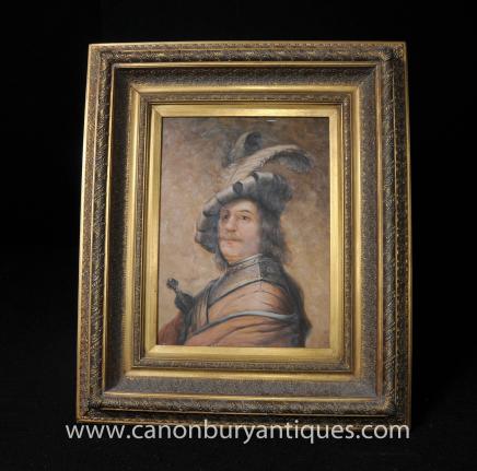 English Oil Painting Portrait Cavalier Noble Horseman Gilt Frame 