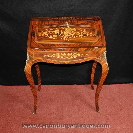French Louis XV Desk Bureau De Dame Writing Table Inlay