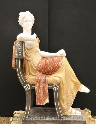 Italian Marble Hand Carved Roman Seated Maiden Statue Sculpture Italian Marble Hand Carved Roman Seated Maiden Statue Sculpture