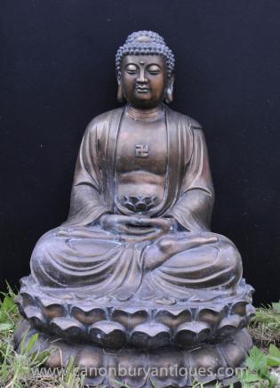Large Tibetan Bronze Buddha Statue Buddhism Lotus Meditation Pose Buddhist Art 
