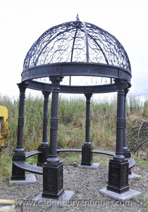 Large Victorian Cast Iron Gazebo Architectural Garden Seat Dome Canopy 