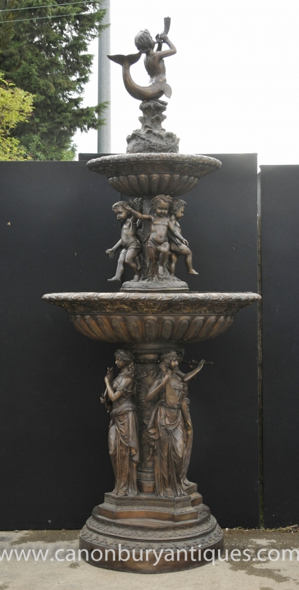 Massive Italian Bronze Maiden Cherub Fountain Tiered Water Feature 