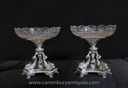 Pair Elkington Victorian Silver Plate Sweet Dishes Epergene Tureens Bowls Serpent Pair Elkington Victorian Silver Plate Sweet Dishes Epergene Tureens Bowls Serpent